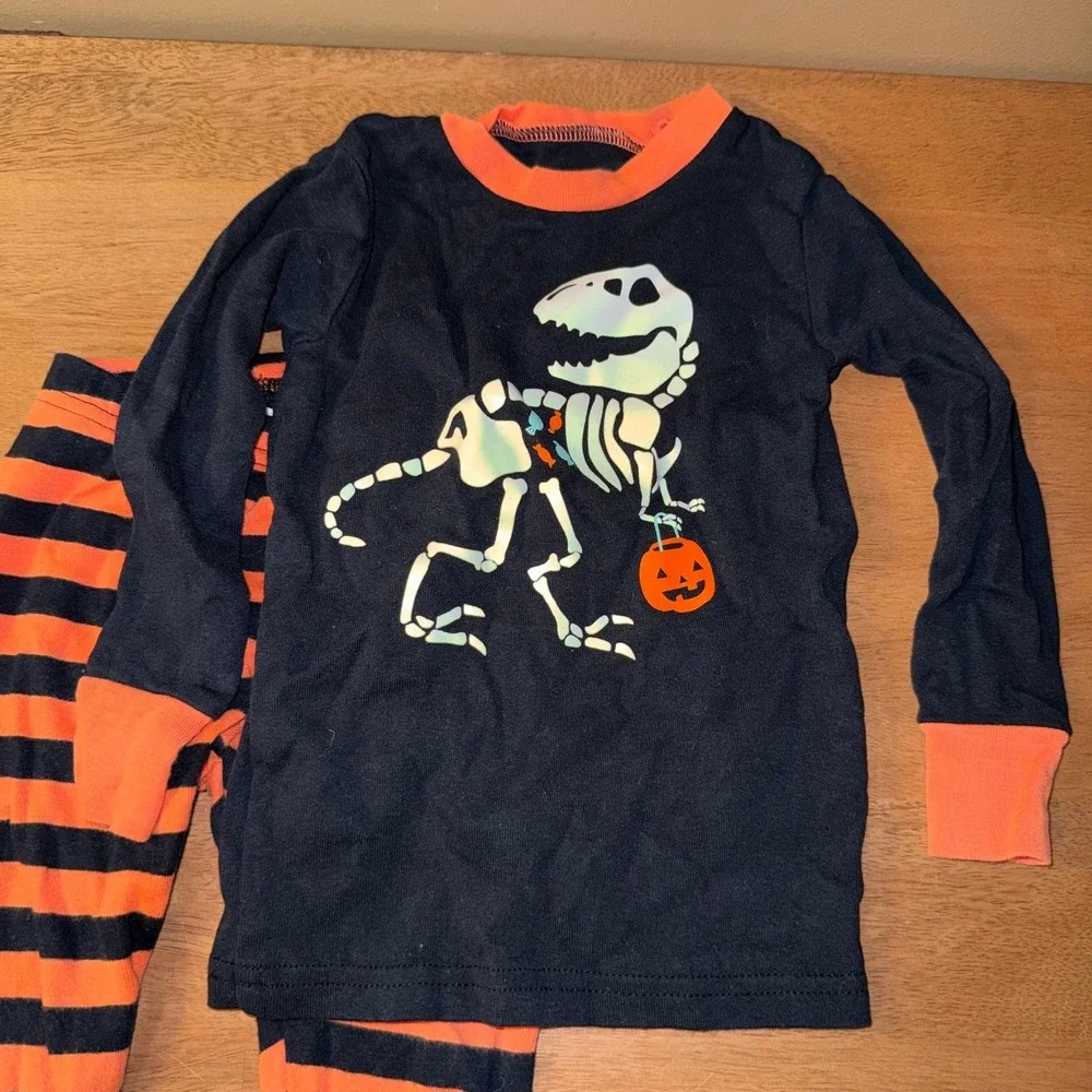 Carters Just One You Halloween Dinosaur Skeleton Pajamas Set 18M Orange Black